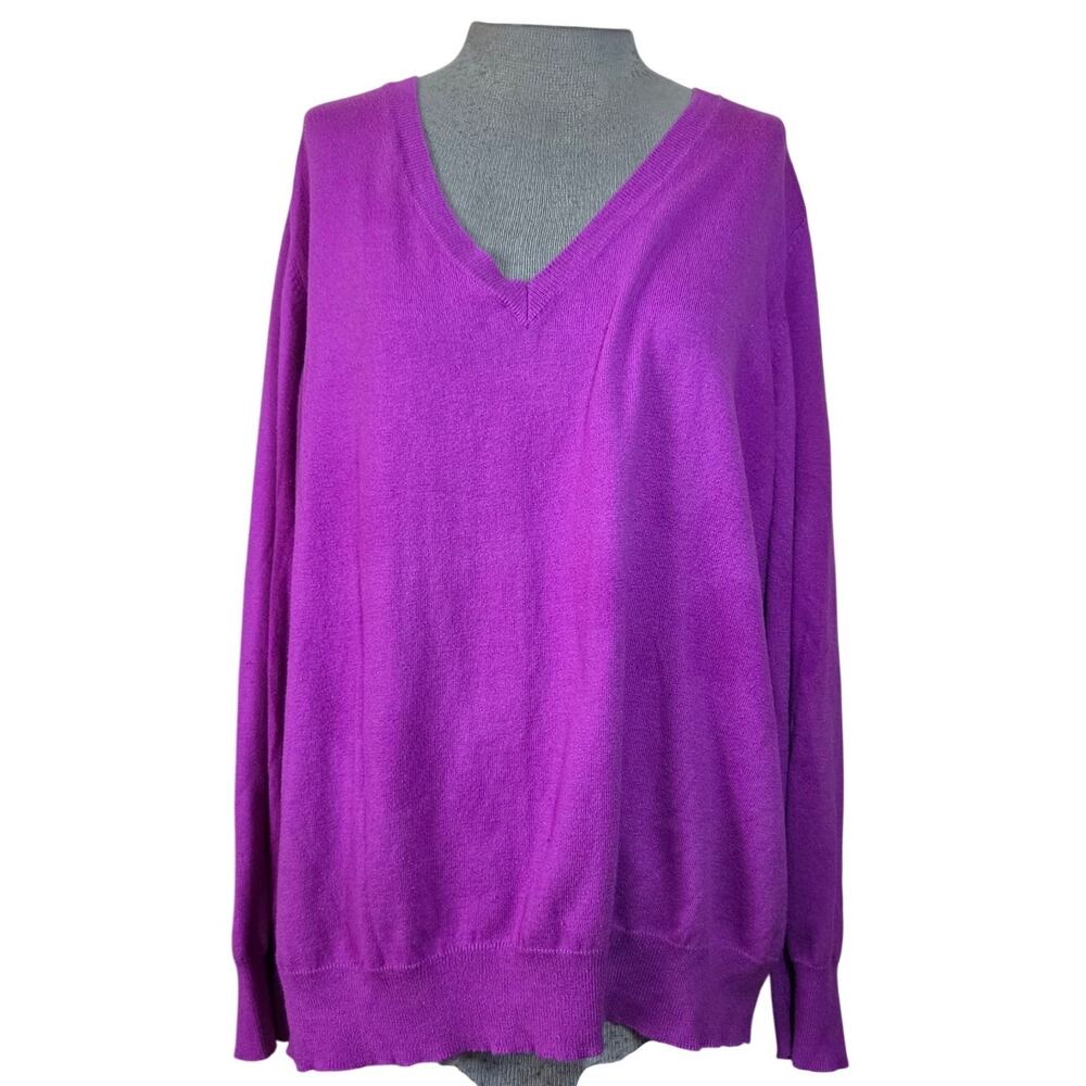 Purple V Neck Cotton Blend Sweater Size 3X